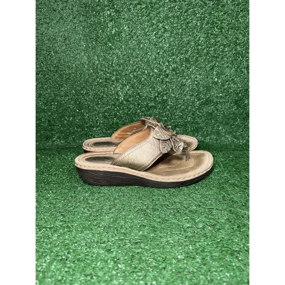 Clarks Artisan Gold Leather Flower Wedge Thong Sandals Beach Slides Women Size 8